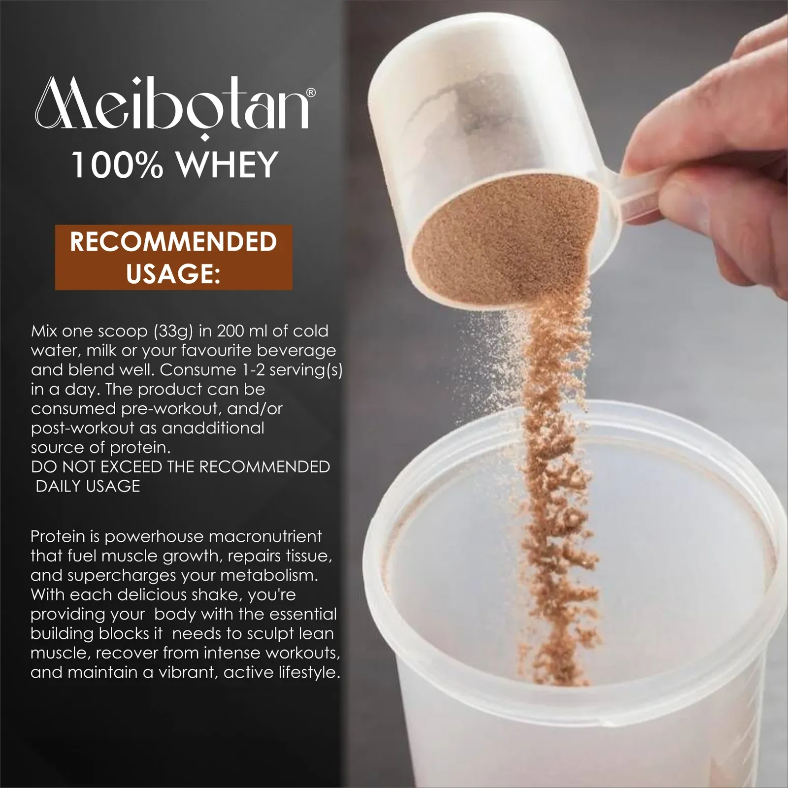 Meibotan 100% Whey Protein Powder (Double Rich Chocolate) — The Ultimate Muscle Support & Recovery Formula